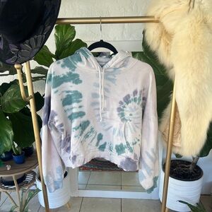 Lucky Brand Green and Purple Tie-Dye Cotton Cropped Hoodie Size S